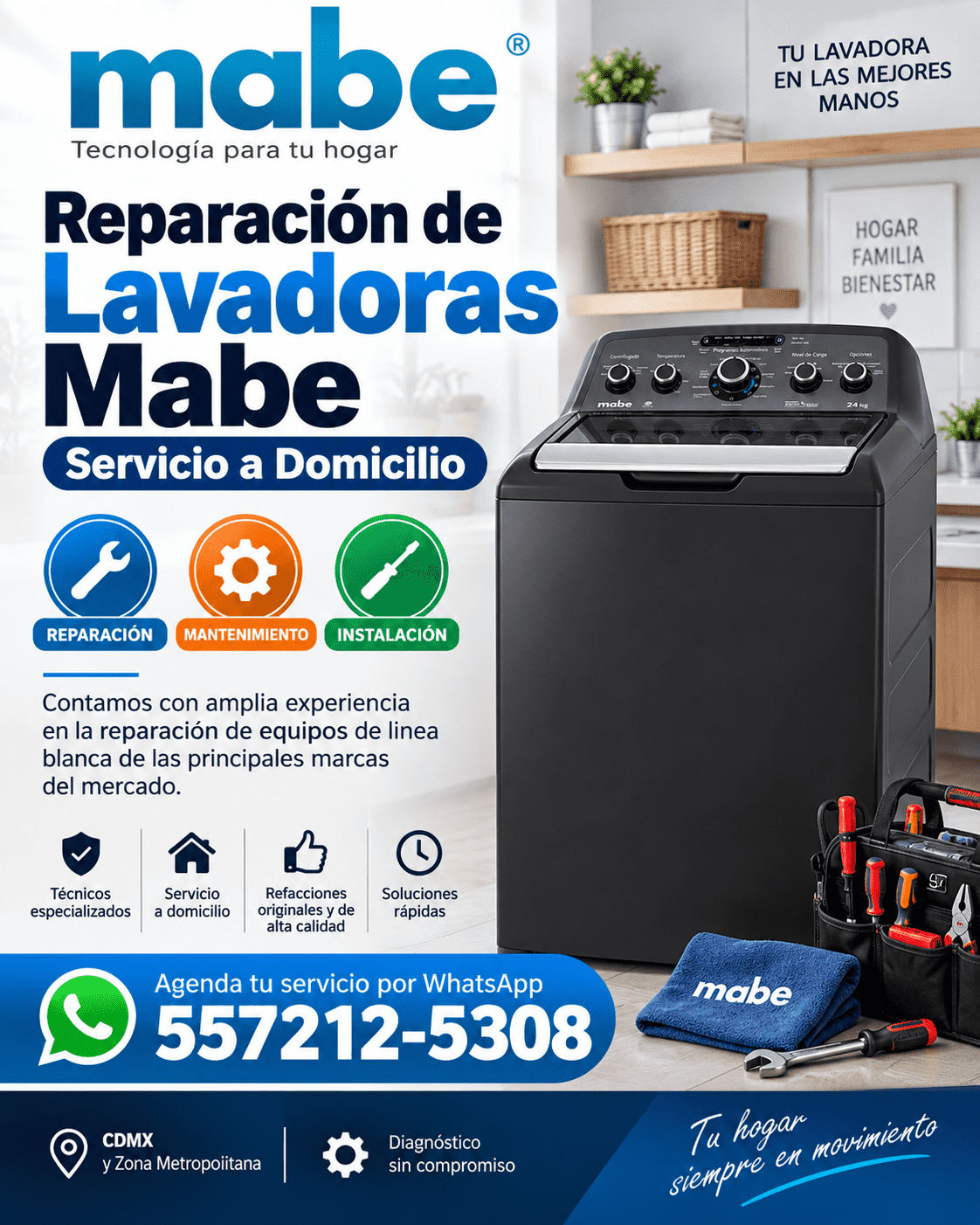 REPARACIÓN URGENTE DE LAVADORAS MABE EN CDMX A DOMICILIO
